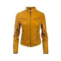 veste de motard ultra-élégante en cuir véritable super doux pour femmes par mdk ,jaune ,xxxxx-large/5xl/buste=44 pounces