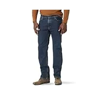 wrangler authentics jean confortable à taille flexible coupe régulière, dark stonewash, 48w x 30l homme