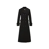 de la creme - manteau militaire d'hiver en laine et cachemire pour femmes, col en fausse fourrure, noir, taille 36