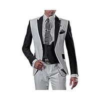 george costume homme hommes parti costume 5 pièces veste +gilet + pantalon+ cravate+ carré de poche 226,gris argenté,xxxxxl