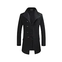 youthup manteau homme hiver trench-coat chaud slim fit casual long en laine caban mode classique,noir,m