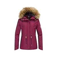 wantdo femme veste de ski coupe-vent imperméable manteau hiver chaude polaire veste sport outdoor montagne anorak randonnée multi-poches rouge vineux l