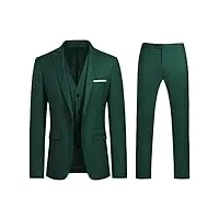 costume homme mariage 3 pièces slim fit smoking costumes couleur pure formel veste gilet et pantalon homme, vert, l