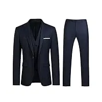 costume homme mariage 3 pièces slim fit smoking costumes couleur pure formel veste gilet et pantalon homme, bleu marine, xl