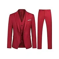 costume homme mariage 3 pièces slim fit smoking costumes couleur pure formel veste gilet et pantalon homme, rouge, l