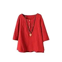 vogstyle femmes t-shirts coton lin chemise chic simple haut jacquard tops tunique (x-large, rouge)