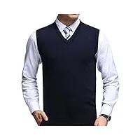fulier homme gilet col en v sans manches pull classique business gilet pour homme chemise tricoté débardeurs (l, bleu marine)