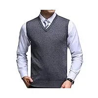 fulier homme gilet col en v sans manches pull classique business gilet pour homme chemise tricoté débardeurs (m, gris foncé)