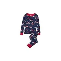 hatley organic cotton long sleeve printed pyjama set ensemble, (red farm tractors), (taille fabricant: 6 ans) fille
