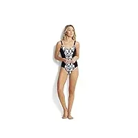 seafolly women's dd cup one piece swimsuit with contrast panels, jagged geo bluestone, 6 us