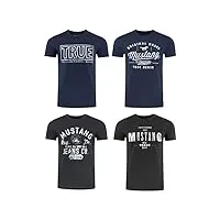 mustang lot de 4 t-shirts pour homme avec imprimé sur le devant et col rond – mélange de couleurs bleu et noir - multicolore - x-large