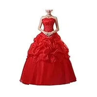 femmes robes de mariée princesse robes de soirée maxi robe de mariage en de bal sans bretelle rouge xl