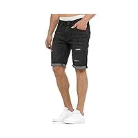 indicode caden - shorts en jean pour homme - avec 5 poches - 98 % coton - au look usé, délavé et destroyed - coupe droite - idéaux pour les loisirs pour homme., holes - noir., m