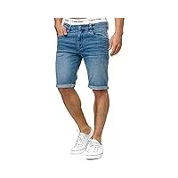 indicode caden - shorts en jean pour homme - avec 5 poches - 98 % coton - au look usé, délavé et destroyed - coupe droite - idéaux pour les loisirs pour homme., blue wash., m