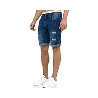 indicode caden - shorts en jean pour homme - avec 5 poches - 98 % coton - au look usé, délavé et destroyed - coupe droite - idéaux pour les loisirs pour homme., holes - indigo moyen., xl