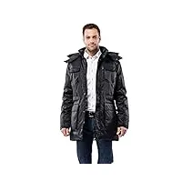 vincenzo boretti manteau- veste d'hiver homme, design de long-parka élegant-casual, imperméable, capuche détachable et grandes poches doublées douces, chaud par temps froid noir m