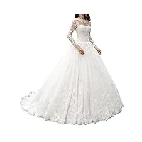 apxpf femme manches longues robes vintage décolleté illusion robe de mariée en dentelle de mariée 12 blanc