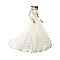apxpf femme manches longues robes vintage décolleté illusion robe de mariée en dentelle de mariée 6 ivoire