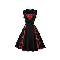 axoe robe femmes vintage des années 50 elégantes avec boutons, à carreaux rockabilly robe de cocktail au genou longueur, carreaux noir, taille 38-40, m
