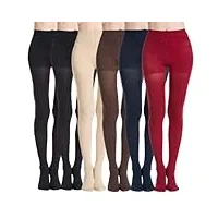 manzi femme 2 paires classic stretch opaque control top collants avec comfort 70 deniers, 2 black,1nude,1 navy blue,1 wine red,1 coffee, xl
