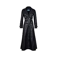 mesdames nouveau 3490 noir 100% cuir véritable longue veste de manteau de gilet de roche (eu 44 / uk 18)
