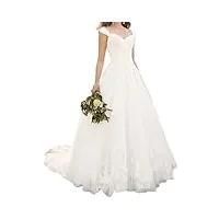 jaeden femmes robe de mariée longue robe nuptiale tulle robe mariage a-ligne v-col blanc eur38