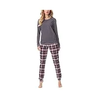 merry style pyjama ensemble haut et bas vêtement d'intérieur femme ms10-168(gris bordeaux, m)
