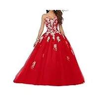 jaeden robe de mariée robe de quinceanera longue robe de bal robe de soirée tulle sans bretelles rouge eur54