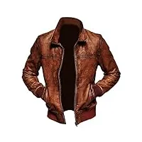 veste d'hiver en cuir marron vieilli pour homme - marron - large