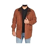 a1 fashion goods hommes cuir véritable nubuck classique parka jacket bronzer/marron bordure 3/4 longue manteau de voiture - henry (xxl - eu 54)
