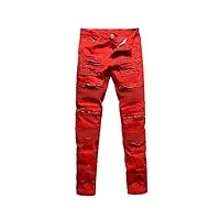 zhuikun biker jeans homme slim fit zipper styles motard denim pantalon trousers rouge 28