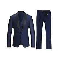 costume homme tuxedo diner trois-pièces d'affaire mariage business suit un bouton à la mode slim fit veste +gilet +pantalon, bleu marine, xl