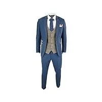 costume homme 3 pièces bleu marron clair tweed chevrons carreaux vintage ajusté