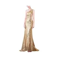 emmani robe de bal longue asymétrique avec fermeture éclair pour femme - dorée et argentée - pour bal de promo, fête, mariage, mariage, doré, 34