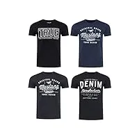 mustang lot de 4 t-shirts pour homme avec imprimé sur le devant et col rond – mélange de couleurs bleu et noir - multicolore - large