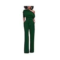 minetom femmes chic manches courtes une Épaule combinaisons solides large jambe longue pantalon barboteuse avec ceinture armée verte fr 42