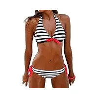 heekpek maillot de bain femme deux pièces bikini halterneck eté bikini à rayures, noir blanc rayure, taille l