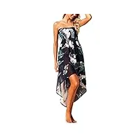 uranus femme robe bohême imprimée robe de plage sexy sans manches robe mousseline asymétrique chic eté