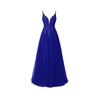 robe de soirée élégante en dentelle pour femme - pour mariage - bretelles spaghetti - robe de bal - bleu - 42