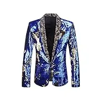 pyjtrl veste de costume élégante à paillettes pour homme - deux couleurs (l, bleu roi + or.)