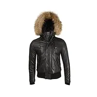 aviatrix veste de mode en cuir pour hommes avec capuche detachable (qs6c) - noir - 6xl / poitrine=52 po
