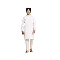 skavij tunique en coton pour homme kurta pyjama indian yoga casual dress set (blanc, x-large)