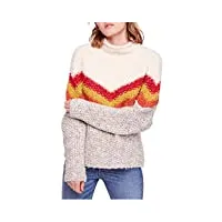 free people women's turn around pullover, ivory combo, off white, stripe, small