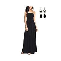 buoydm femmes maxi robe de plage casual lâche bustier longue robe de soiée bustier floral imprimé sans bretelle robes,noir,xxl