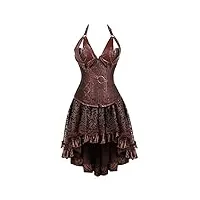 jutrisujo steampunk corset sexy robe jupe tutu overbust guêpière bustiersûretro dentelle burlesque pirate femme marron xl