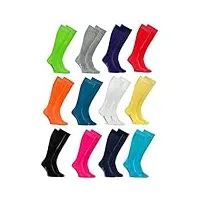 rainbow socks - femme homme chaussettes hautes colorées en coton - 12 paire - blanco gris negro turquesa azul azul marino verde rojo amarillo naranja rosa - taille ue 42-43