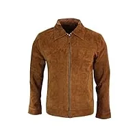 infinity veste en cuir suédé véritable style classique vintage rétro avec fermeture zip et col remontable couleur camel