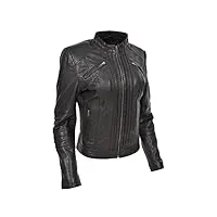 a1 fashion goods femmes cuir noir véritable veste de style motard filles fermeture éclair ajusté décontractée manteau - poppy (s - eu 36)