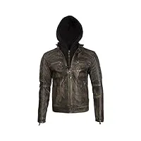 aviatrix hommes cuir véritable look vintage veste de moto mode avec capuche détachable (2jb2)