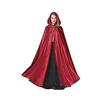 beautelicate cape à capuche longue pour femme mariée mariage poncho en satin de automne hiver manteau médiéval unisexe déguisement de halloween noël carnaval(taille unique, rouge)